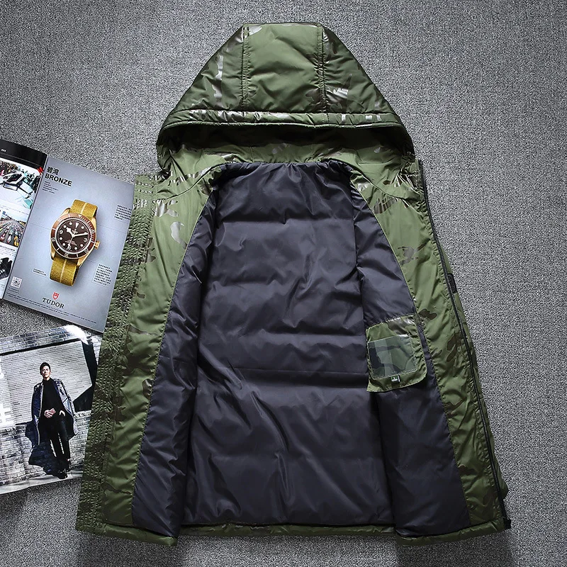 Men's Winter Down Jacket White Duck Down Parkas Casual Slim Thick Warm Puffy Hooded Coats Windbreaker Clothes Doudoune Homme