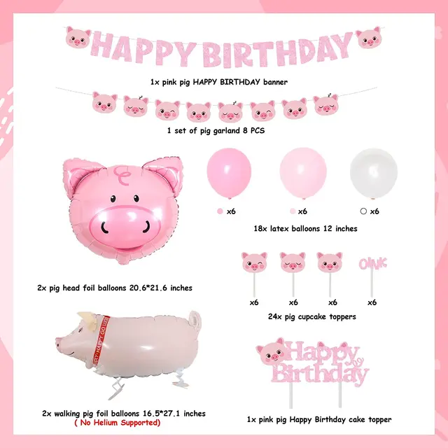 Kit décoration joyeux anniversaire peppa pig pâtisserie gateau 1 an fille  garçon bebe fête rose bannière happy birthday ballons