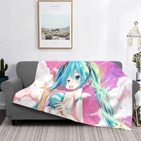 popular miku cartoon cute blankets sofa cover fleece print virtual idol anime soft throw blanket for bed bedroom rug piece