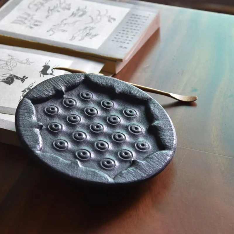 Фото Лоток для чая Lotus Pod Zen - черный базальтовый ручной работы, прочный натуральный камень, аксессуар для чайной церемонии, офисный домашний декор, чайный сервиз Gongfu №2