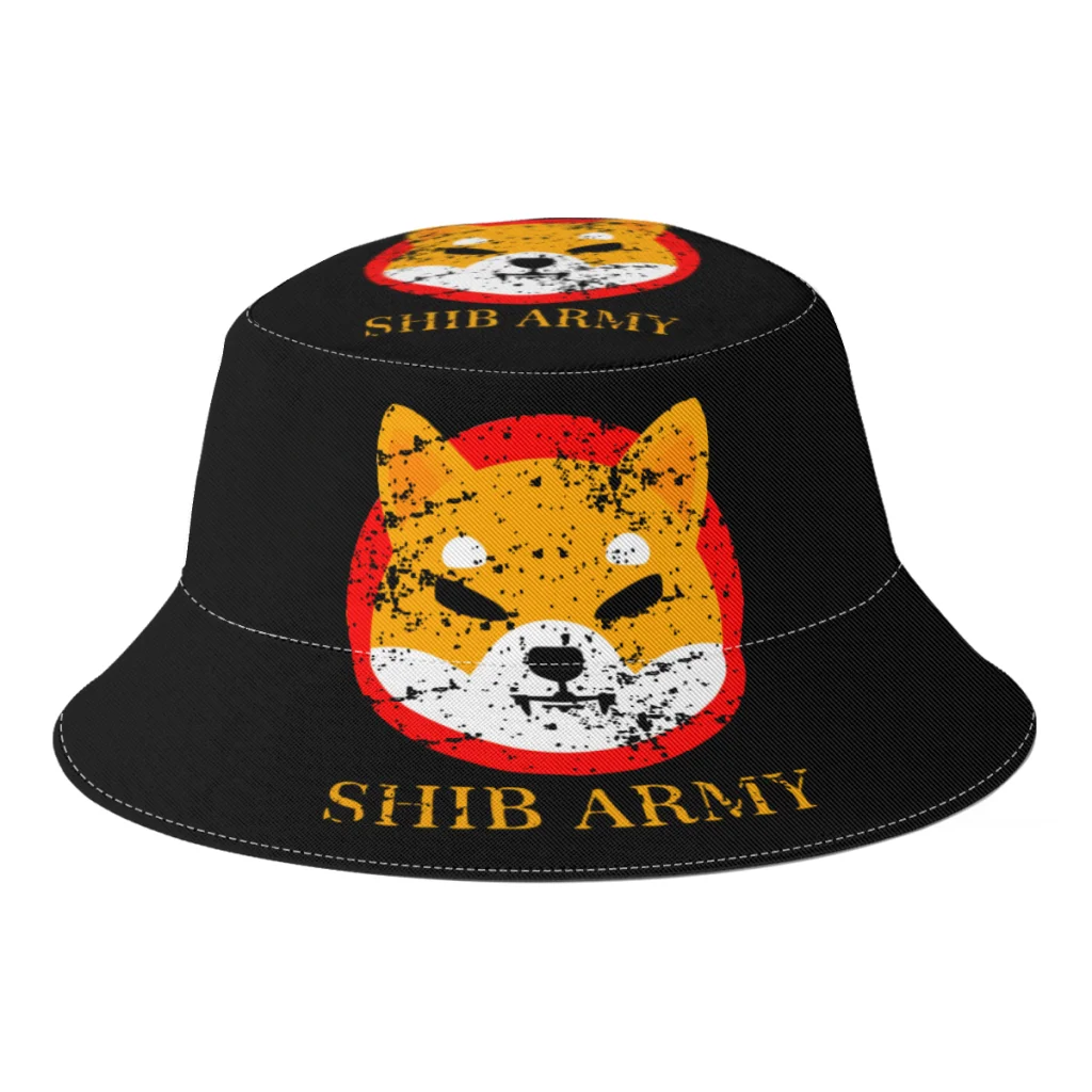 

2022 New Summer Shib Army Shiba Inu Coin Token Bucket Hats for Women Men Outdoor Foldable Bob Fishing Fisherman Hats Boonie Hat