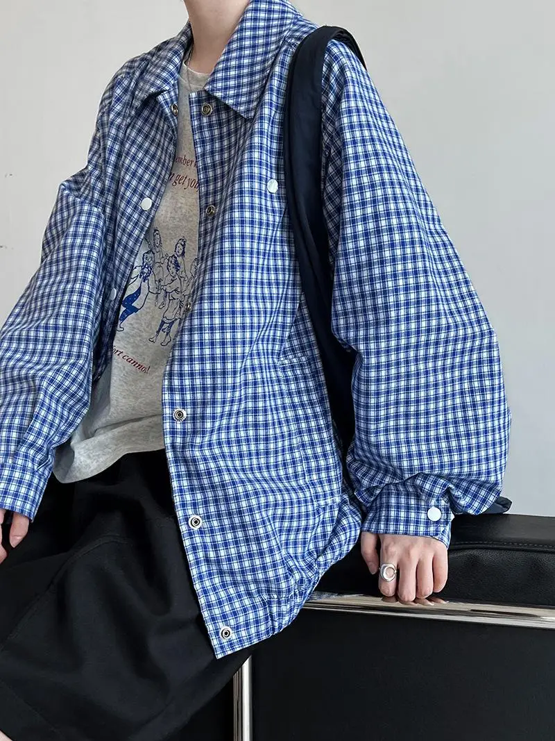 South korea Dongdaemun 2024 Autumn New Loose Plaid Design Sense Long sleeve Slimming Shirts Outerwear Top Women