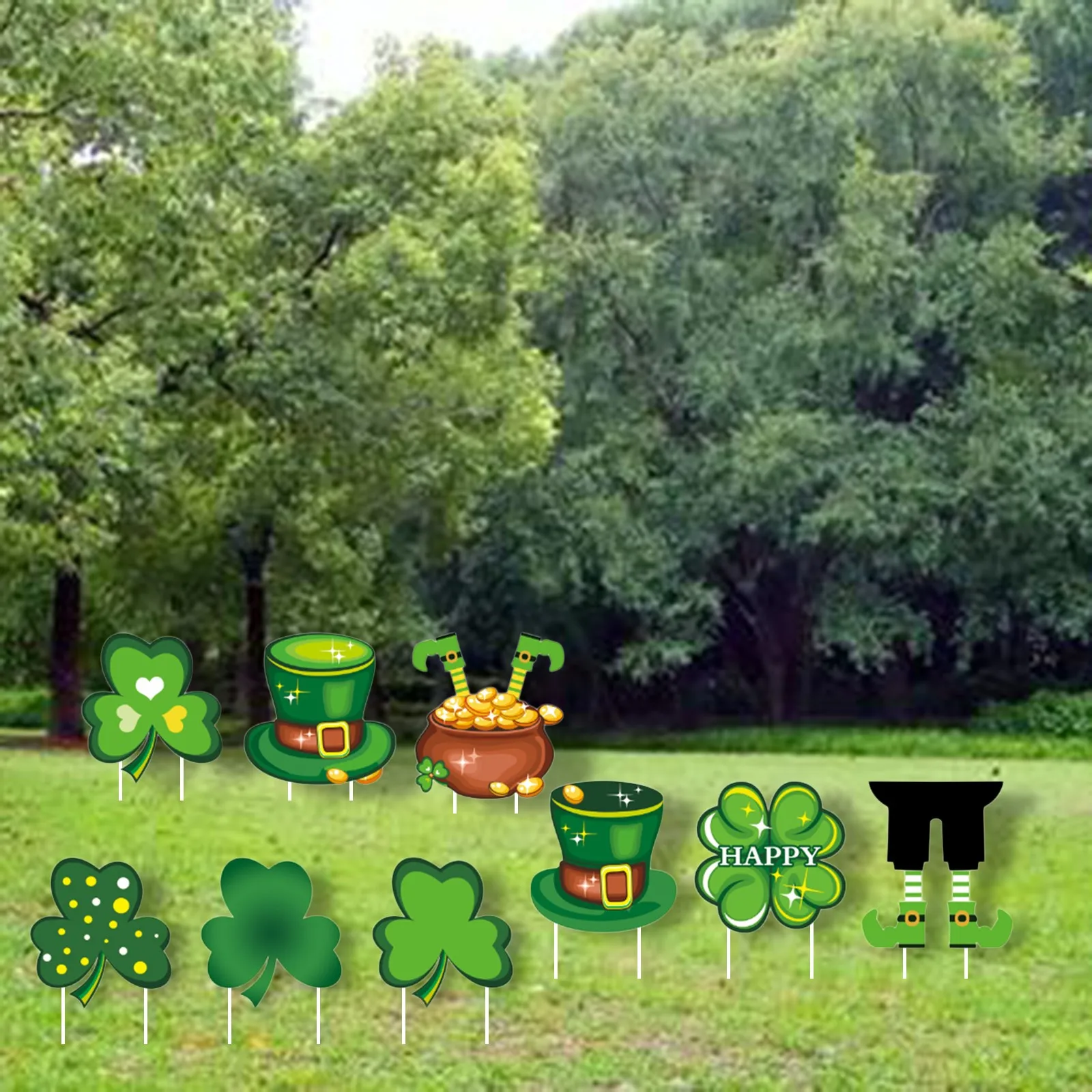 

Watering Bulbs for Outdoor Plants Plastic 9PC St. Patrick's Day Decorations Outdoor Garden Lawn Yard Sign Garden Metal Flowers