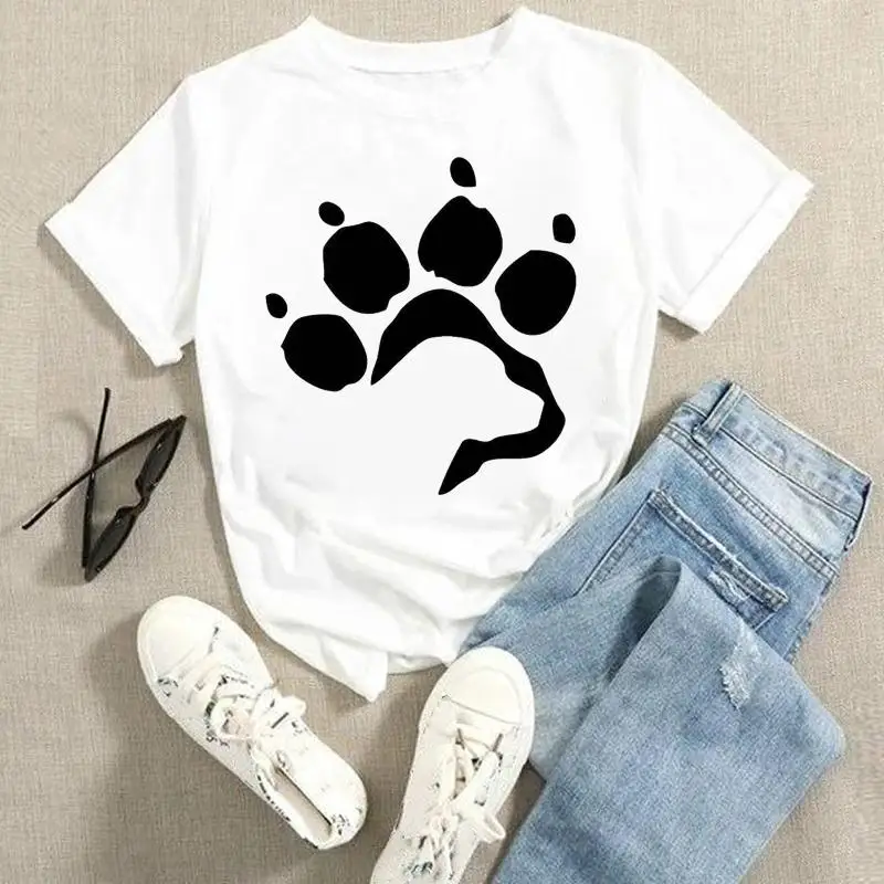 

Graphic Tees Dog Paw Lovely Trend Style Short Sleeve Ladies Women Cartoon Summer Fashion Tshirts Tops Female Clothes T-Shirt