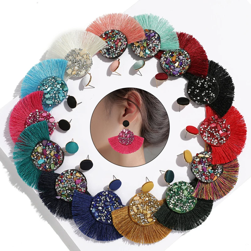 

Tassel Earrings Bohemian Crystal Handmade Women Drop Statement Luxury Long Earring Jewelry Geometric Fringe Fashion Semicircle