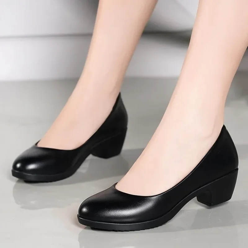 

Pumps for Women High Heel PU Leather Black Shoes Square Heels Pumps Office Ladies Shoes Zapatos De Mujer Fashion Design Sexy