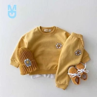 new fashion flower embroidery baby casual clothes set girls cartoon long sleeve sweatshirt pants 2pcs children clothing suit 9