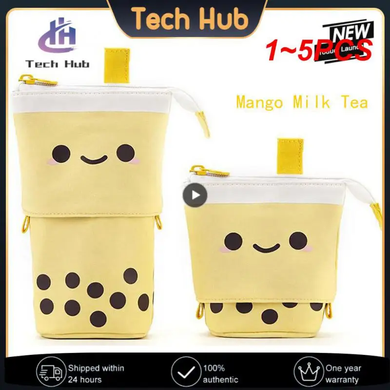 Telescopic Holder Stationery Case, Stand-up Transformer Bag With Kawaii Smile Face Black Dot