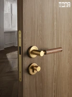 Soild Brass Mute Door Lock Lever Set Interior Black Walnut Door Lock Handle Anti-theft Gate Lock Furniture Hardware for Bedroom