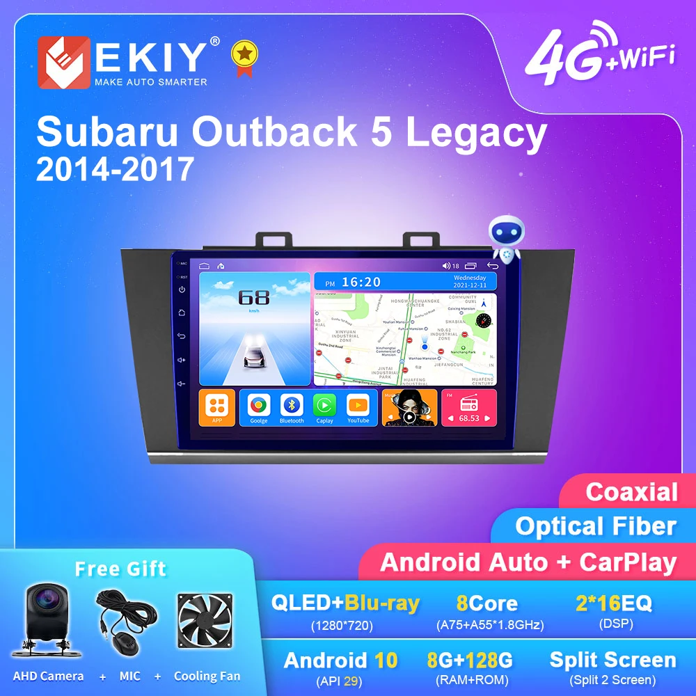 EKIY Android 10 Car Radio For Subaru Outback 5 Legacy 2014-2017 GPS Navi QLED IPS Carplay Multimedia Player Stereo HU 2 Din DVD