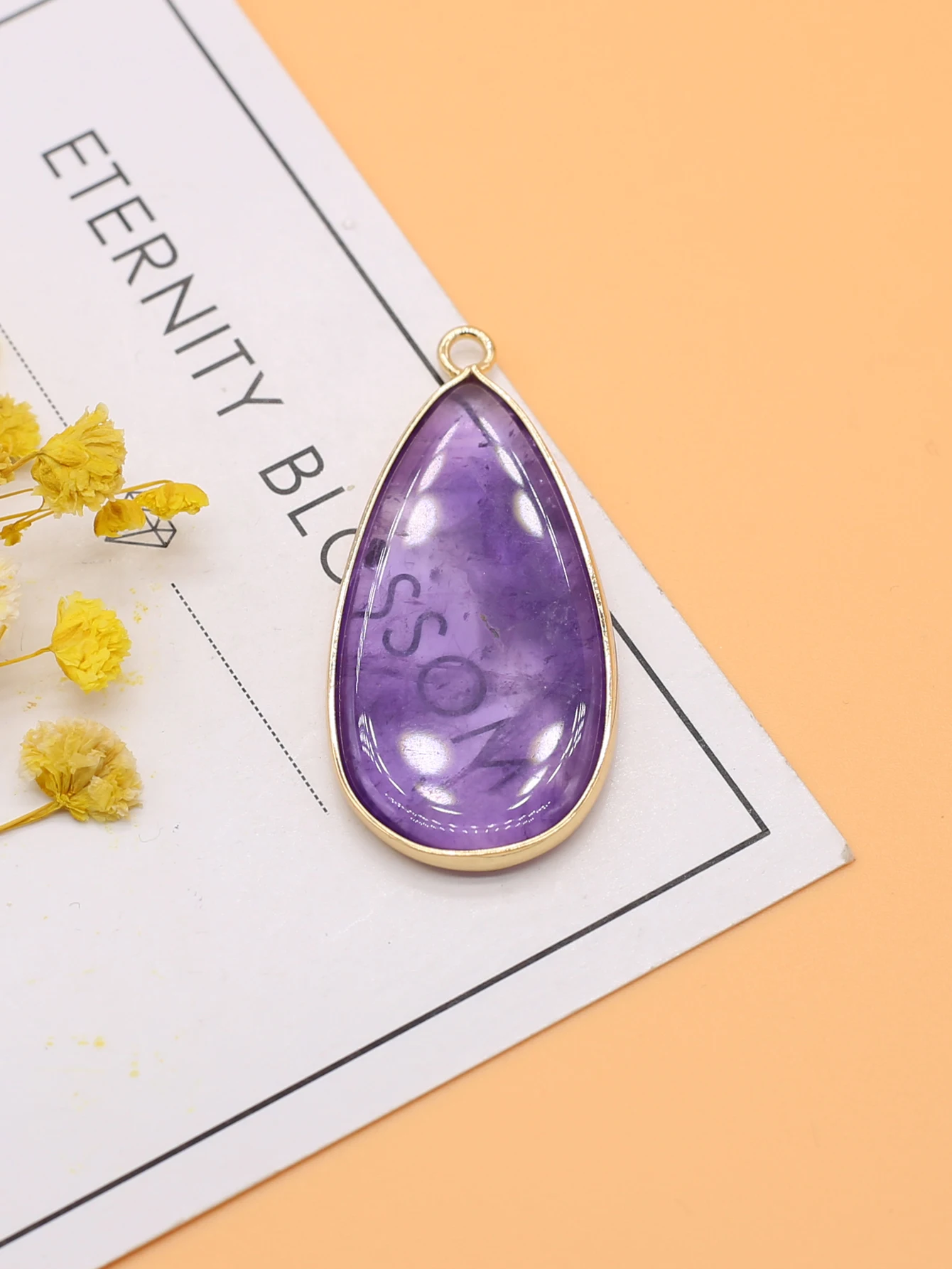 

Natural Stone Amethyst Pendant Water Drop Agate Gold Plated Pendant for Necklace Earring Jewelry Craft Making 21x45 mm