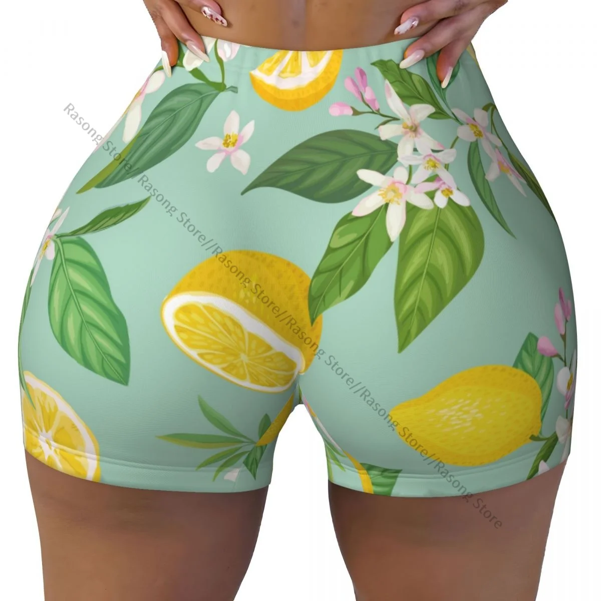 Женские шорты для йоги с растениями фруктами лимоном цветами тренировок