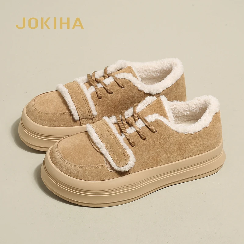 

2022 Winter Women Warm Flat Shoes Mori Girl Style Flats Shoes Woman Cheap Sale Retro Flat Shoes Ladies Plush Fur Lace Up Shoes