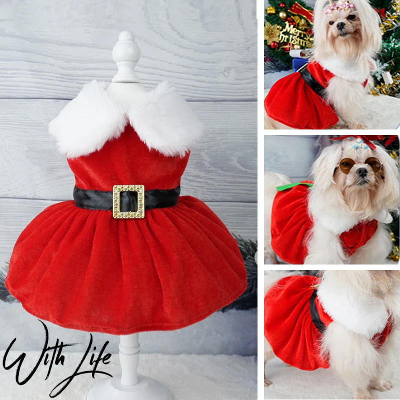 

Christmas Coat Dog Clothes Dog Dress Xmas Dress Red Skirt Pets Cat Warm Dress Bow Skirt Comfortable Pet Supplies Dog Costume