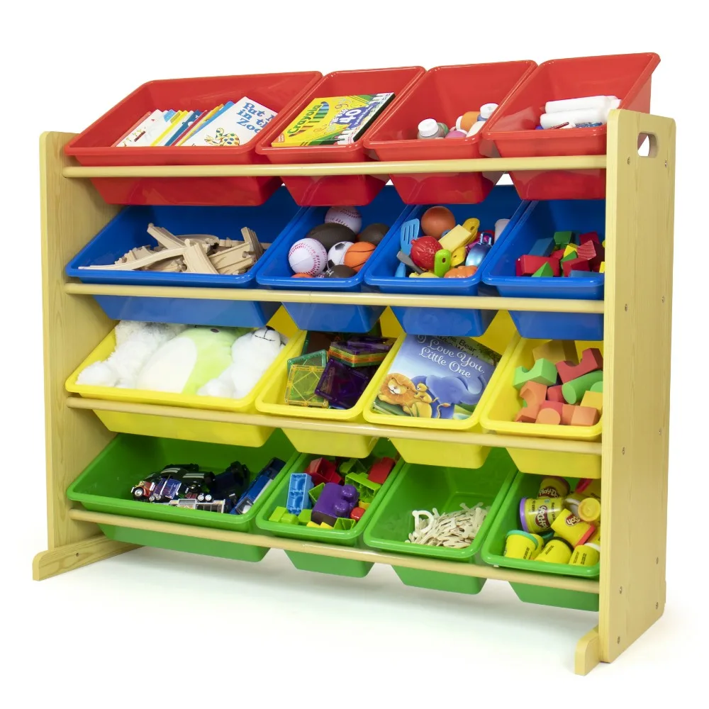 

Super Sized Toy Storage Organizer with 16 Bins, Primary/Natural Closet Gadgets for Home
