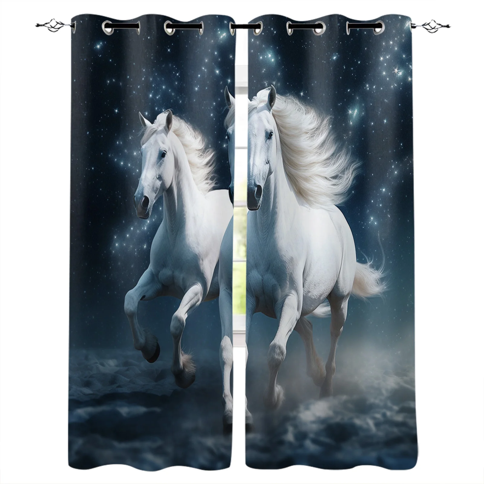 

Horse Starry Sky Clouds Window Curtains for Living Room Bedroom Home Decor Kitchen Curtains Modern Balcony Drapes