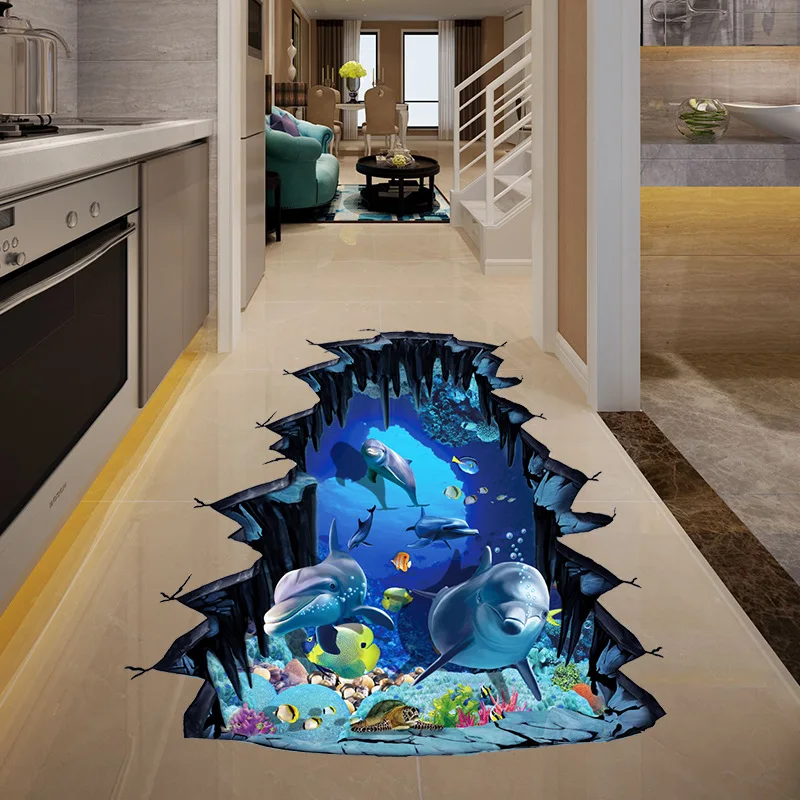 

7 Kinds Dolphin Floor Stickers Sea Animals 3D Wall Stickers Bedroom Home Decors Mural Art Wall Decals Vinyl Wallpaper Waterproof