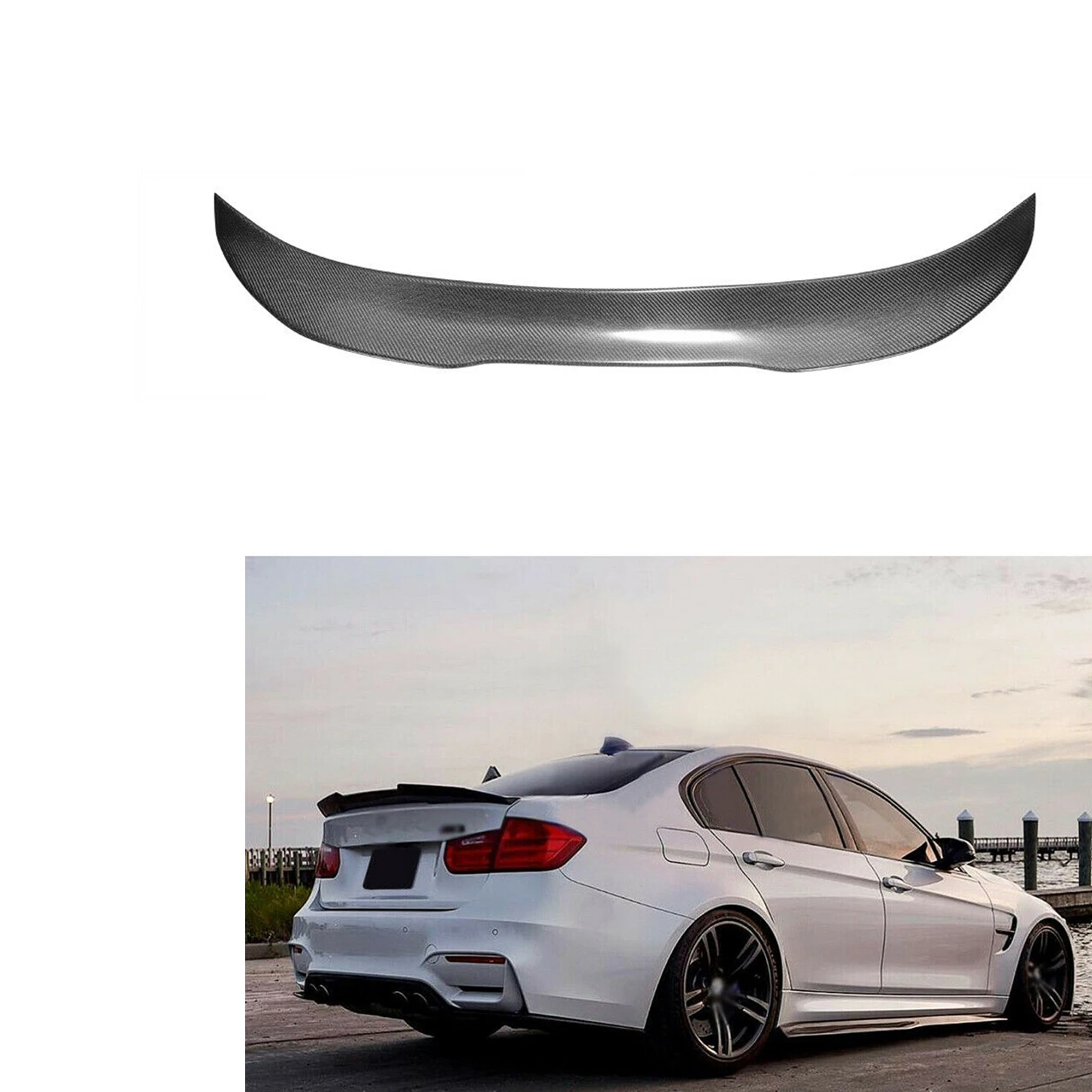 

Carbon Fiber Rear Trunk Spoiler Wing Trim Splitter Lip Flap For BMW 3-Series F30 328 330 335 340 Sedan & F80 M3 Sedan PSM Style