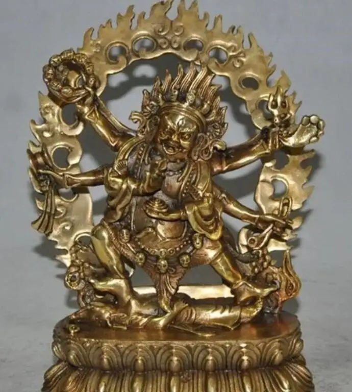

Tibet Buddhism bronze gilt 22cm/9" 6 Arms Vajra Mahakala god Buddha Ganesha Statue