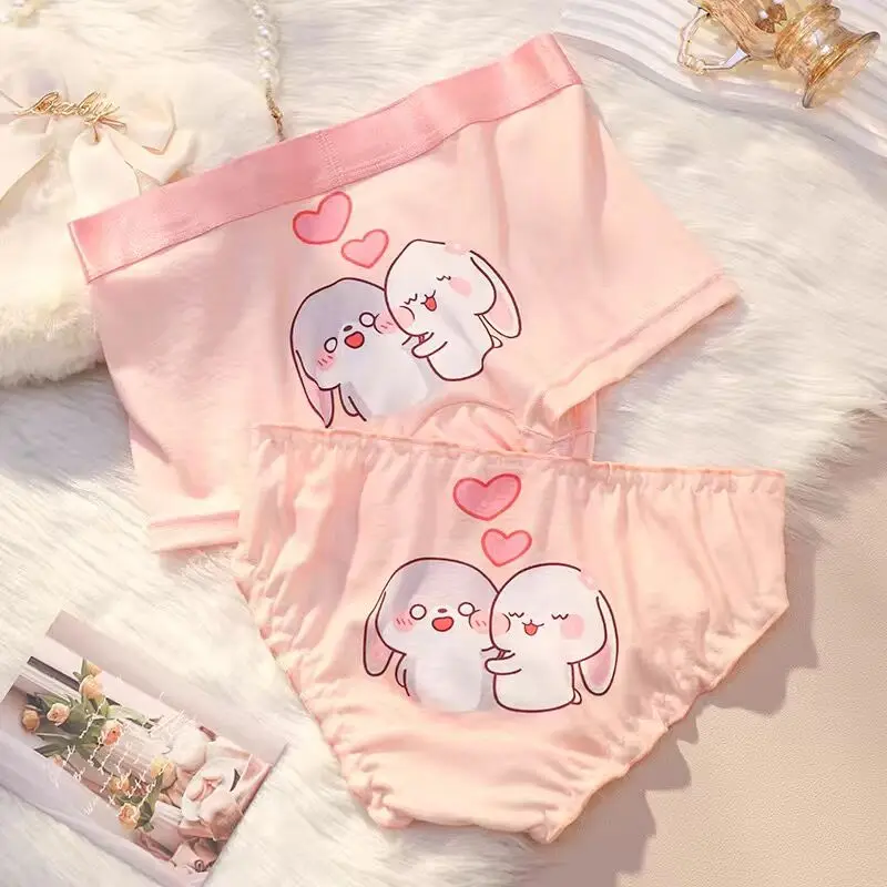 Couple Panties Set Cotton Underwear Men Boxer Shorts Women's Underpants Cute Underwear Lovers Underwear Cozy Lingerie Panty