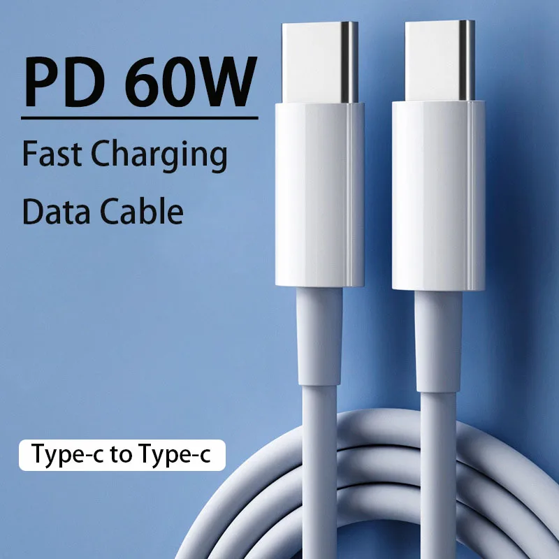 

PD 60W Fast Charging USB Cable Type-C For Hua Wei Xiao Mi Vivo Notebook Tablet Ipad Portable Battery C TO C Charger Data Cable