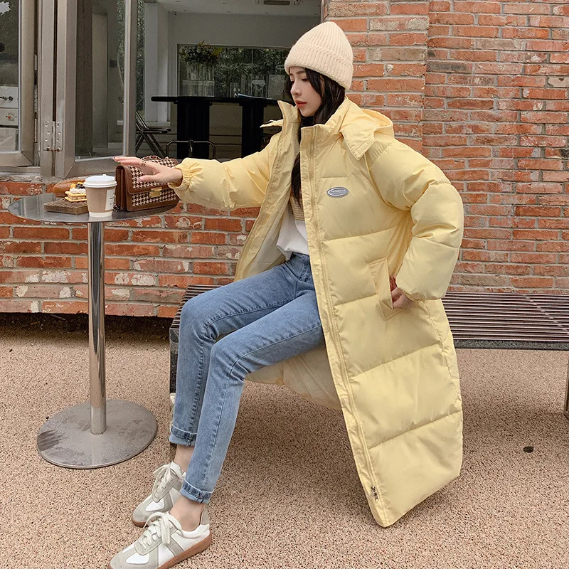 

Зимняя женская длинная куртка 2023, свободный пуховик в Корейском стиле из хлопка, выше колена, утепленная женская куртка