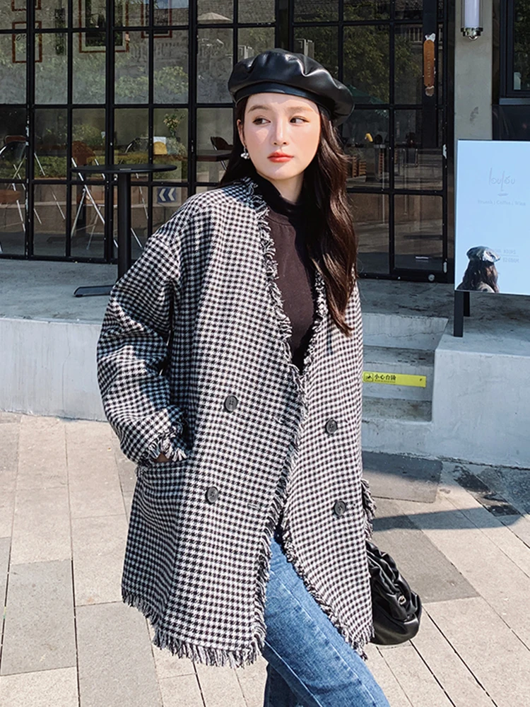 Изящная популярная верхняя одежда в стиле ретро с узором гусиные лапки женская