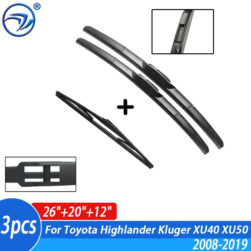 

Wiper Front & Rear Wiper Blades Set For Toyota Highlander Kluger XU40 XU50 2008 - 2019 2018 2017 Windshield Windscreen 26"20"12"