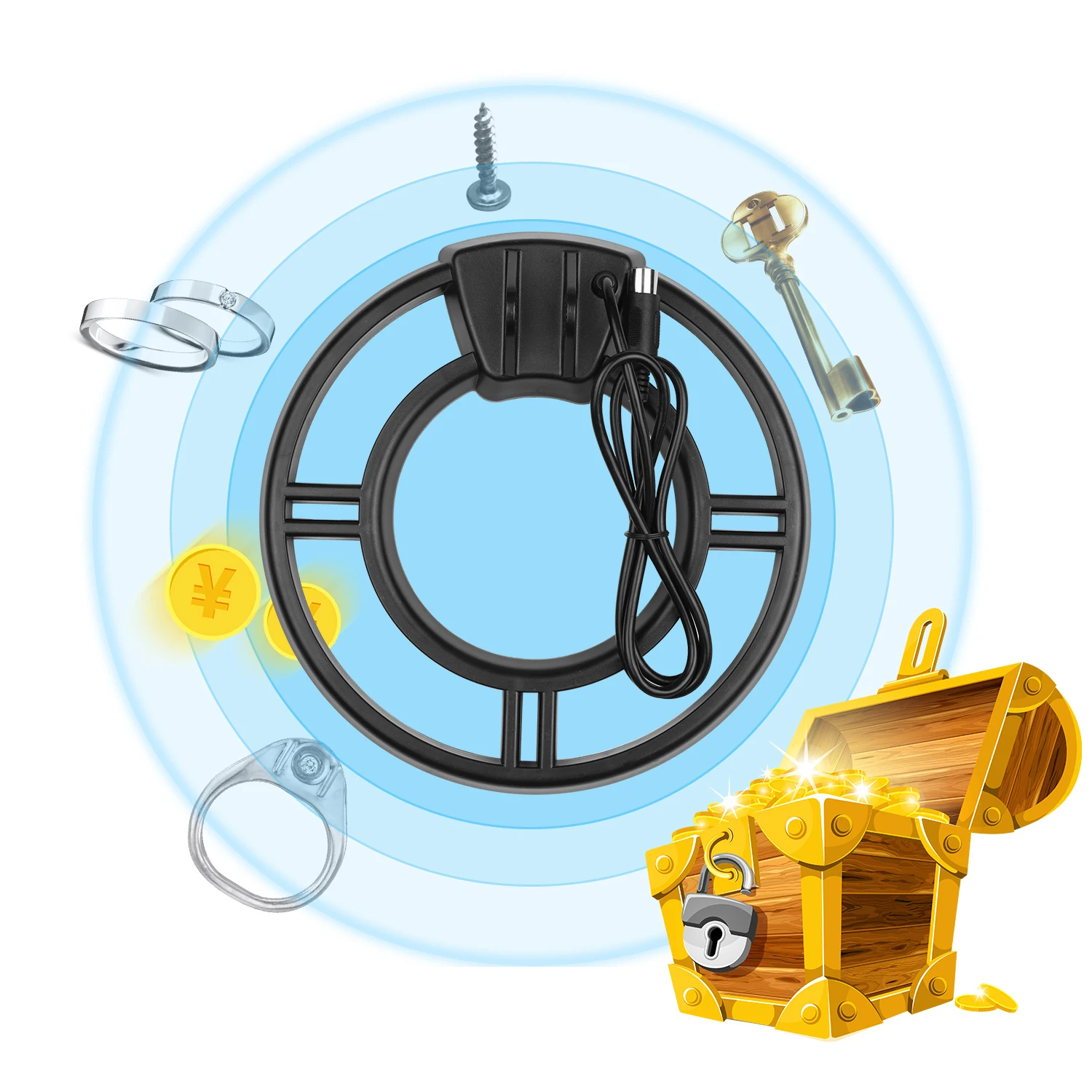 Поисковая катушка KKmoon 9,7 дюйма, водонепроницаемая круглая погружная поисковая катушка, совместимая с металлодетектором MD3030/MD4030/MD4060