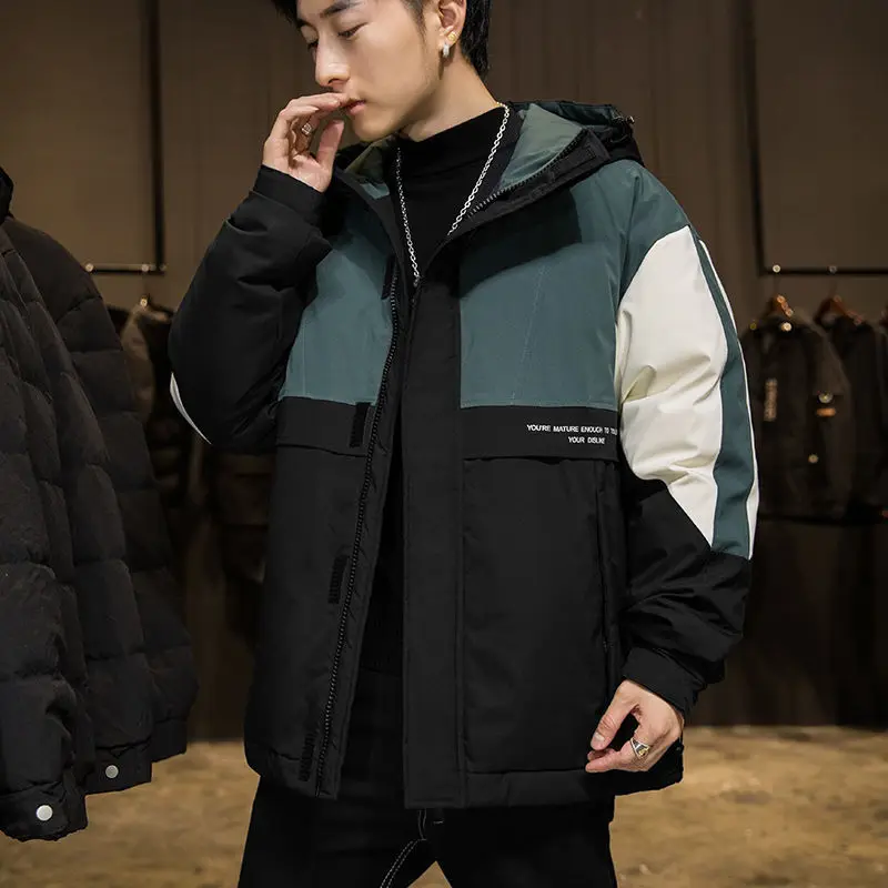 Mens Hooded Duck Down Jackets Man Patchwork Thick Winter Down Coats Male Fashion High Quality Overcoats Keep Warm Outerwear