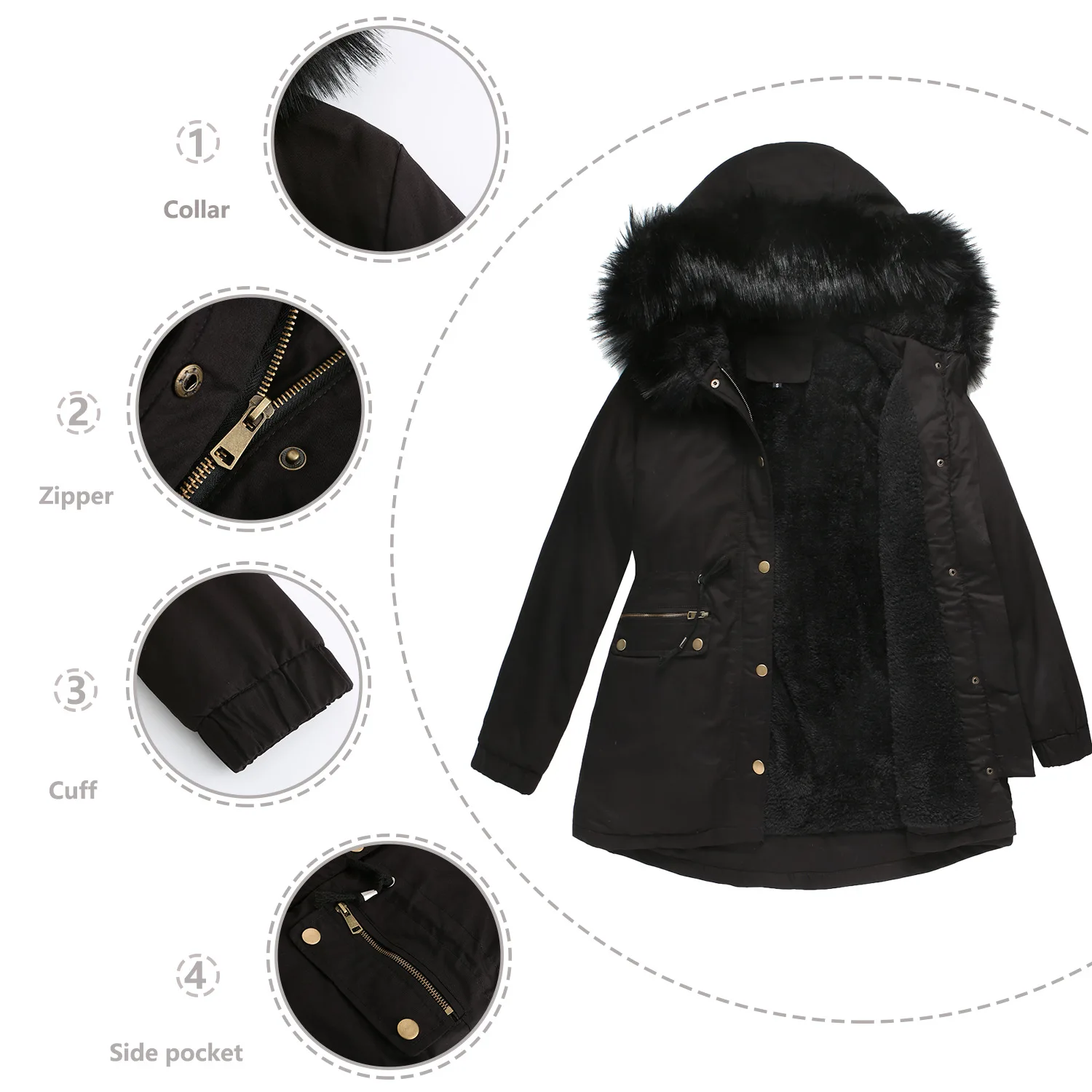 Autumn and Winter New Style Padded Fleece Padded Jacket with Fur Collar Hooded Warm Jacket Loose Padded Jacket