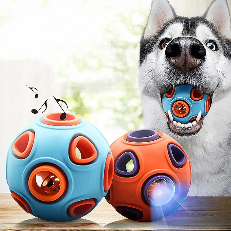 

Pet Toy Ball Dog Leaky Food Bite Resistant Ball Ringing Bell Vocalizing Light Training Ball Pet Interactive Supplies