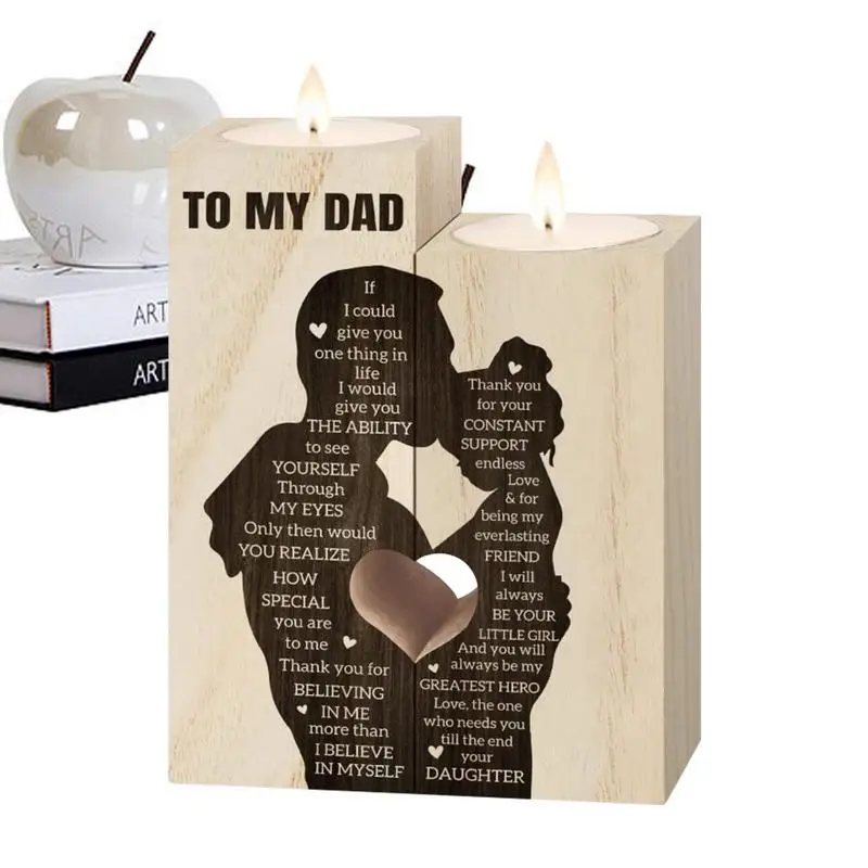 S Wood Candlestick Holders For Dad Heart-shaped Wear-resistant Candle Holder Decoration For Party