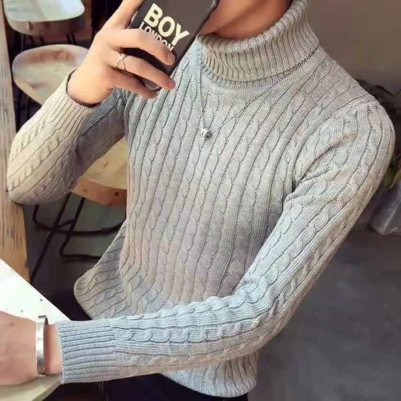 

2023 New Men Autumn Winter Korean Solid Turtleneck Pullover Male Slim Warm Thick Cashmere Knitting Sweater Pullovers 5XL E564