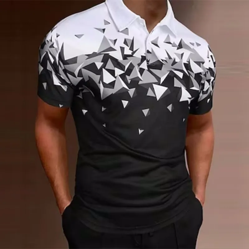 

Men's buckle polo shirt graphic print geometric diamond outdoor street short sleeve printed sports fashion clothing