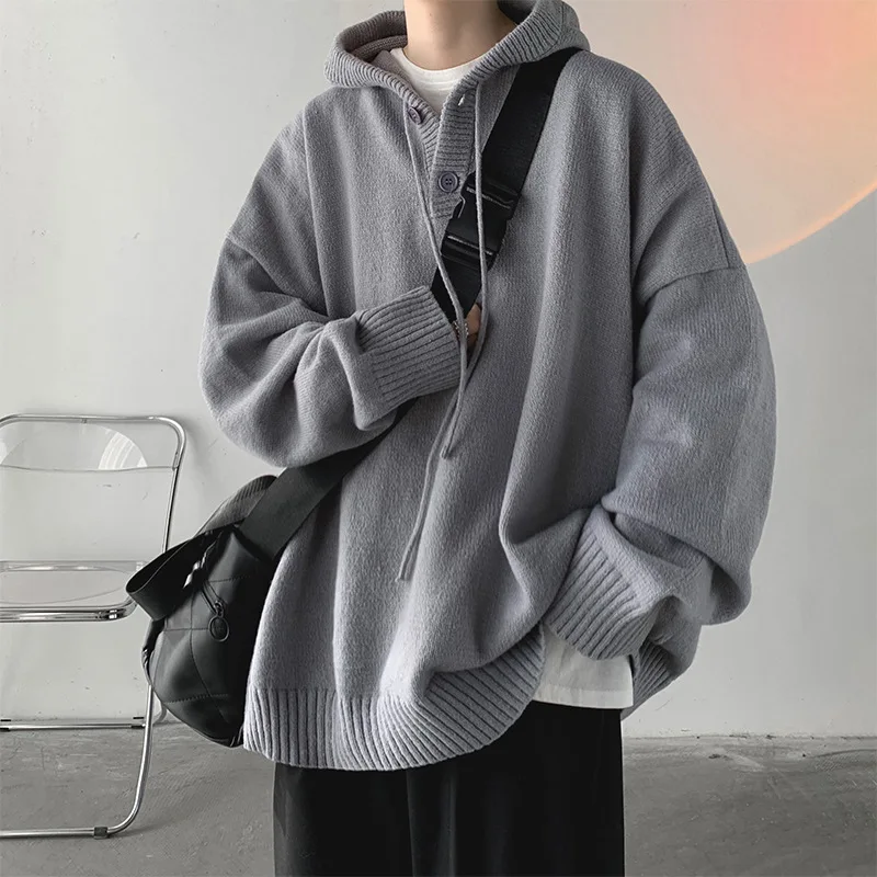 

2022 Men's Autumn and Winter Loose and Lazy Wind Hooded Sweater Japanese Retro Thickened Outer Wear Knitted Sweater Jacket
