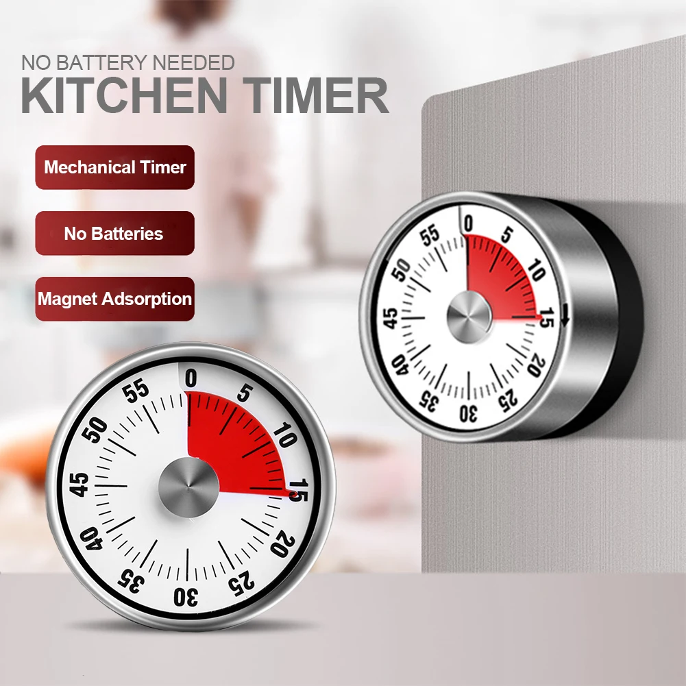 

Визуальный таймер из нержавеющей стали, механический кухонный таймер, таймер на 60 минут, будильник для приготовления пищи с громким будильн...
