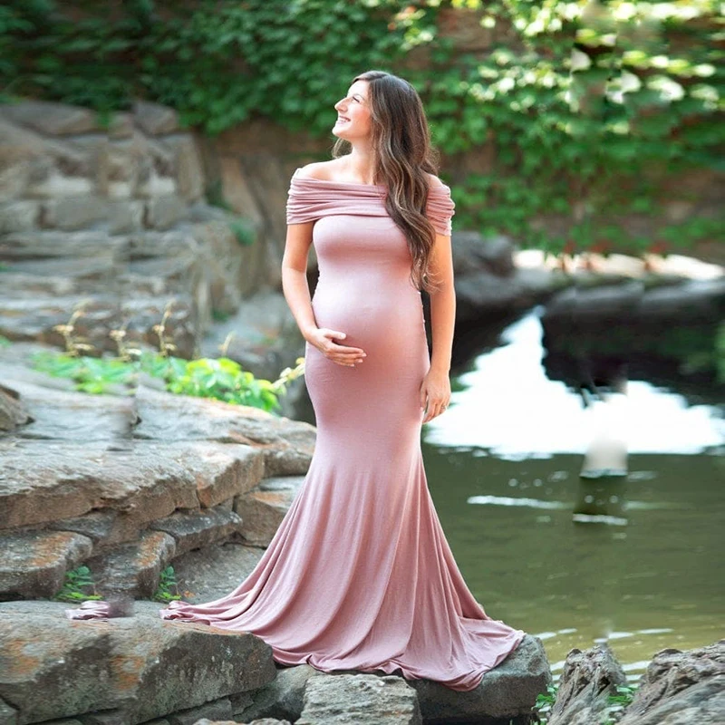 Summer Dress for Baby Shower Pregnancy Dress   Maternity Dresses for Photo Shoot Pleated Floor Dragging Fishtail Skirt Pattern