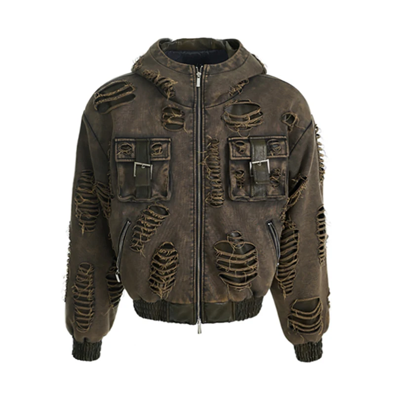 Мужская толстовка с капюшоном FEWQ Waste Soil осенне-зимняя кожаная пальто 2024