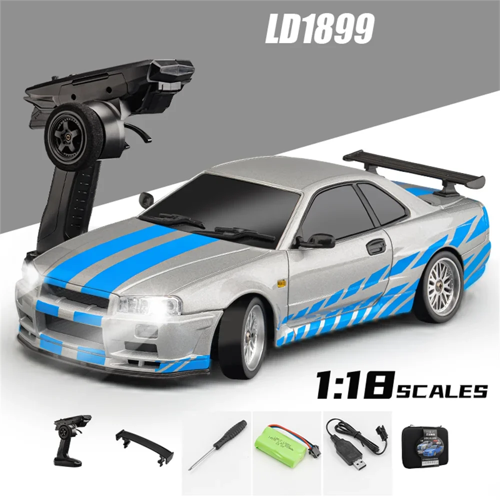 LDRC 1899/A99 Rtr 1/18 2.4g Rwd Rc Car Drift Gtr R34 Gyro Led Light On-Road Полностью пропорциональный корпус из
