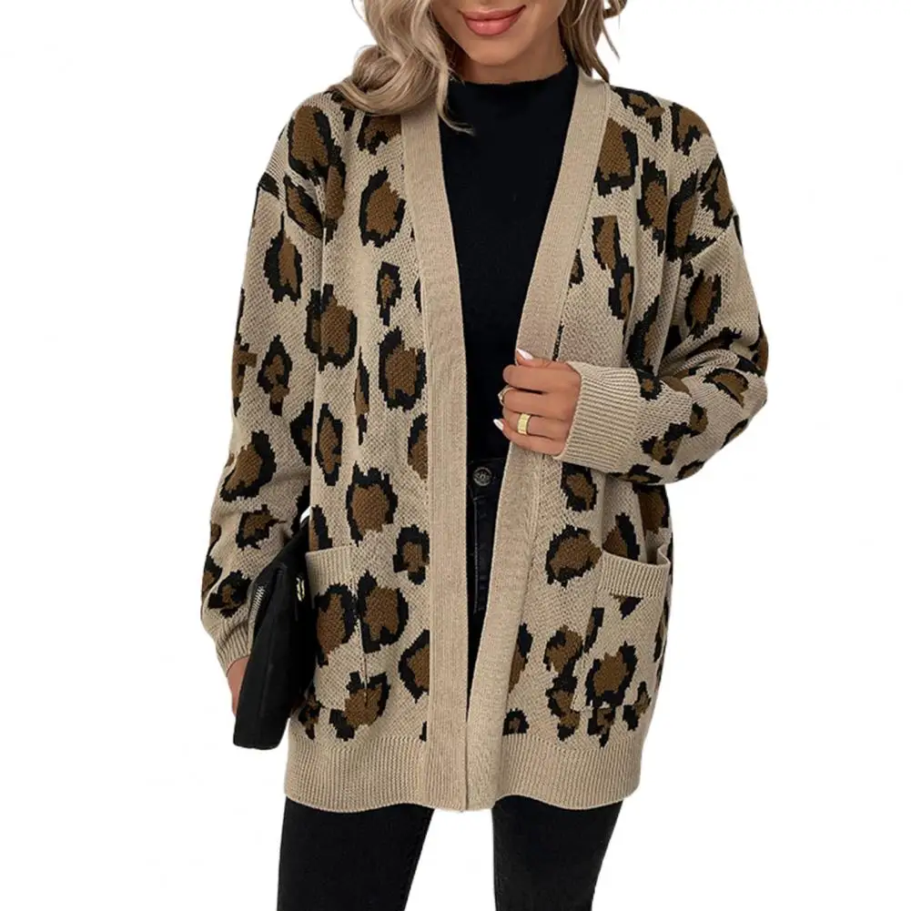 

Теплый удобный классический свободный свитер с леопардовым принтом, куртка, пальто, женская одежда