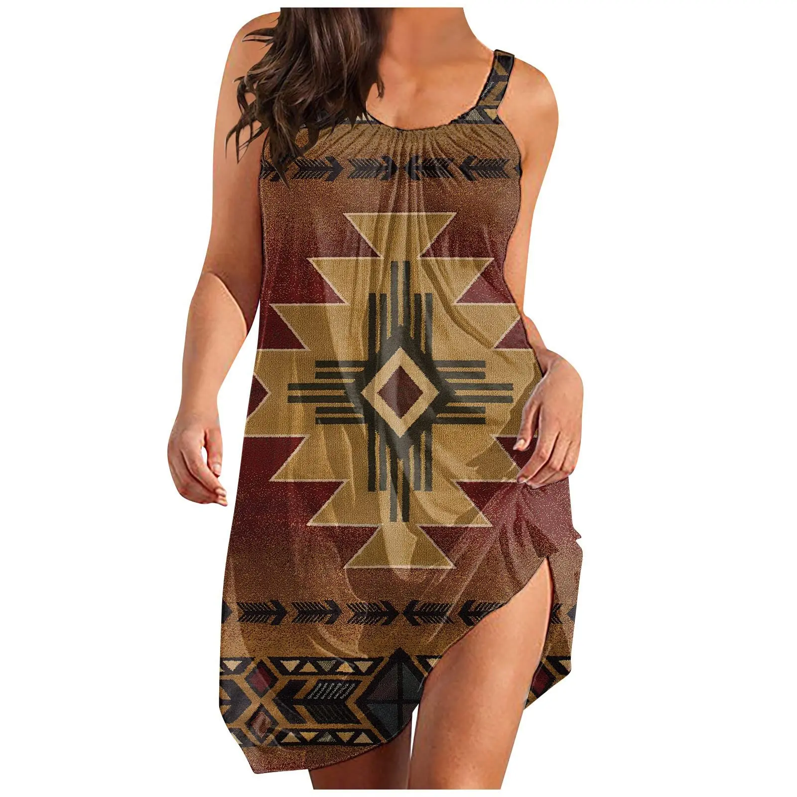 

Винтажные пляжные платья в Западном этническом стиле с 3D принтом, женский халат, официальная пляжная одежда в стиле бохо, элегантные летние платья без рукавов, сарафан