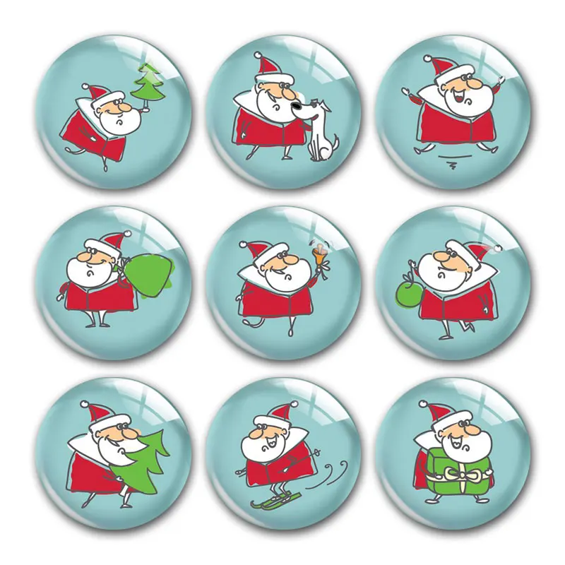 

Merry Christmas Xmas Santa Dog Gifts Tree Round Photo Glass Cabochon Demo Flat Back DIY Jewelry Making Supplies Snap Button