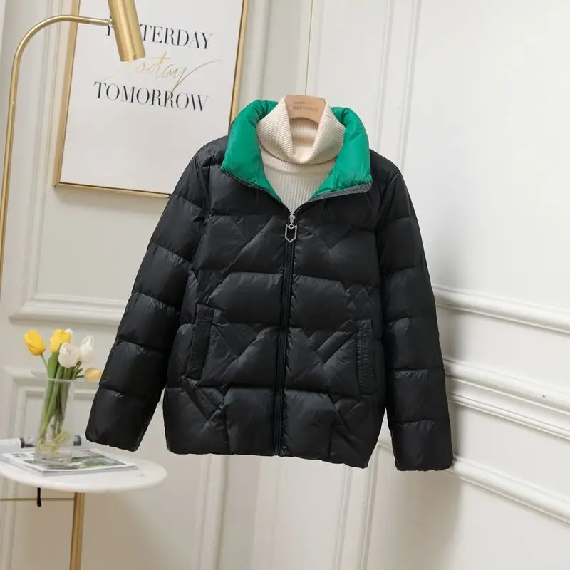 Lapel Collar Women Warm White Duck Down Jacket Loose Winter Warm Thick Outwear Coat Korean Style 2023 New Down Zipper M15