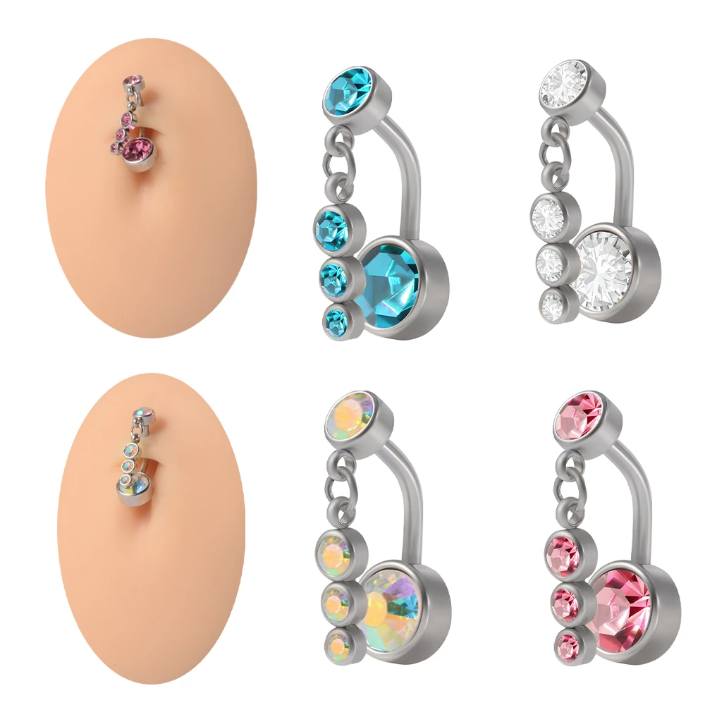 

1PC Stainless Double Drill Antioxidant Ladies Navel Ring Belly Dangle Earring Internal Thread 14G CZ Cartilage Piercing Jewelry