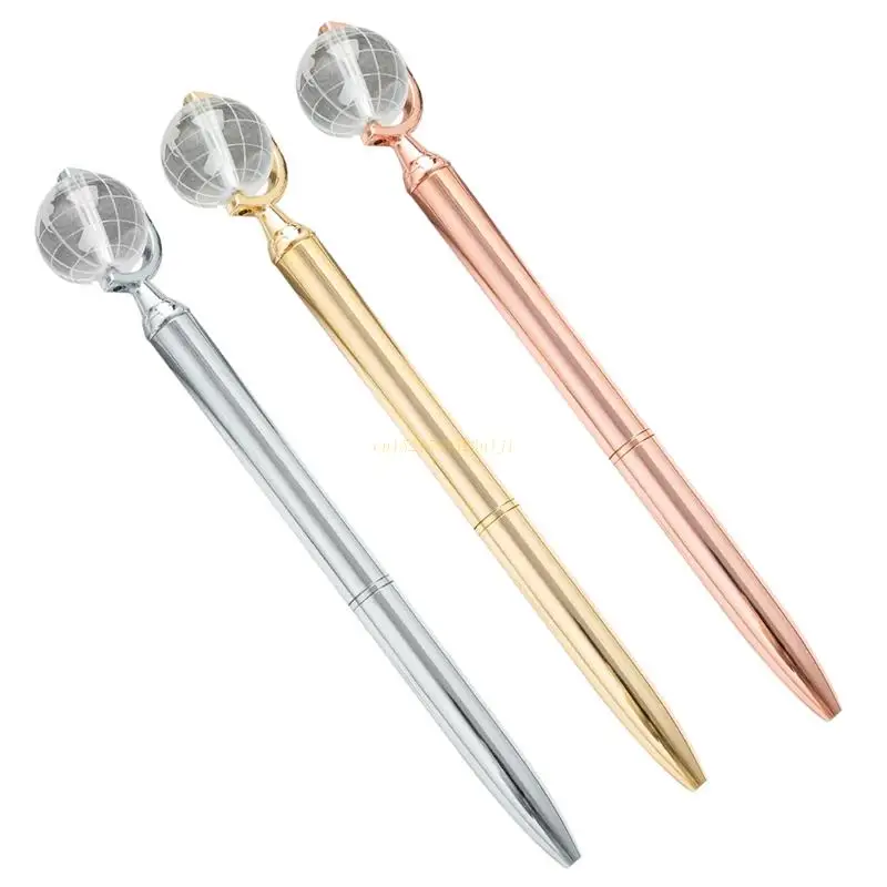 

Luxury Metal Ballpoint Pen with Glass Globe Decoration Twist Action Refillable Signing Pen Business Giveaways Drop Shipping