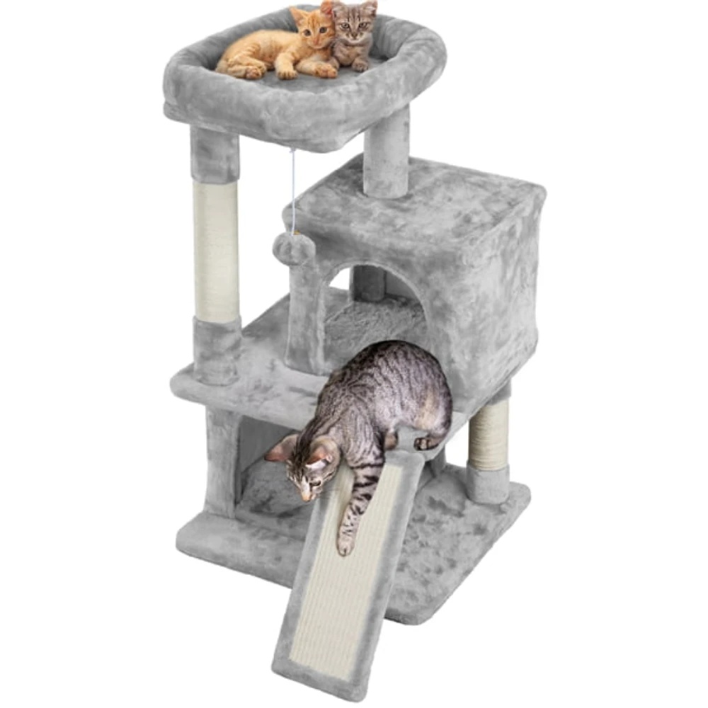 

Cat Tree with Condo and Scratching Post Tower, Light Gray