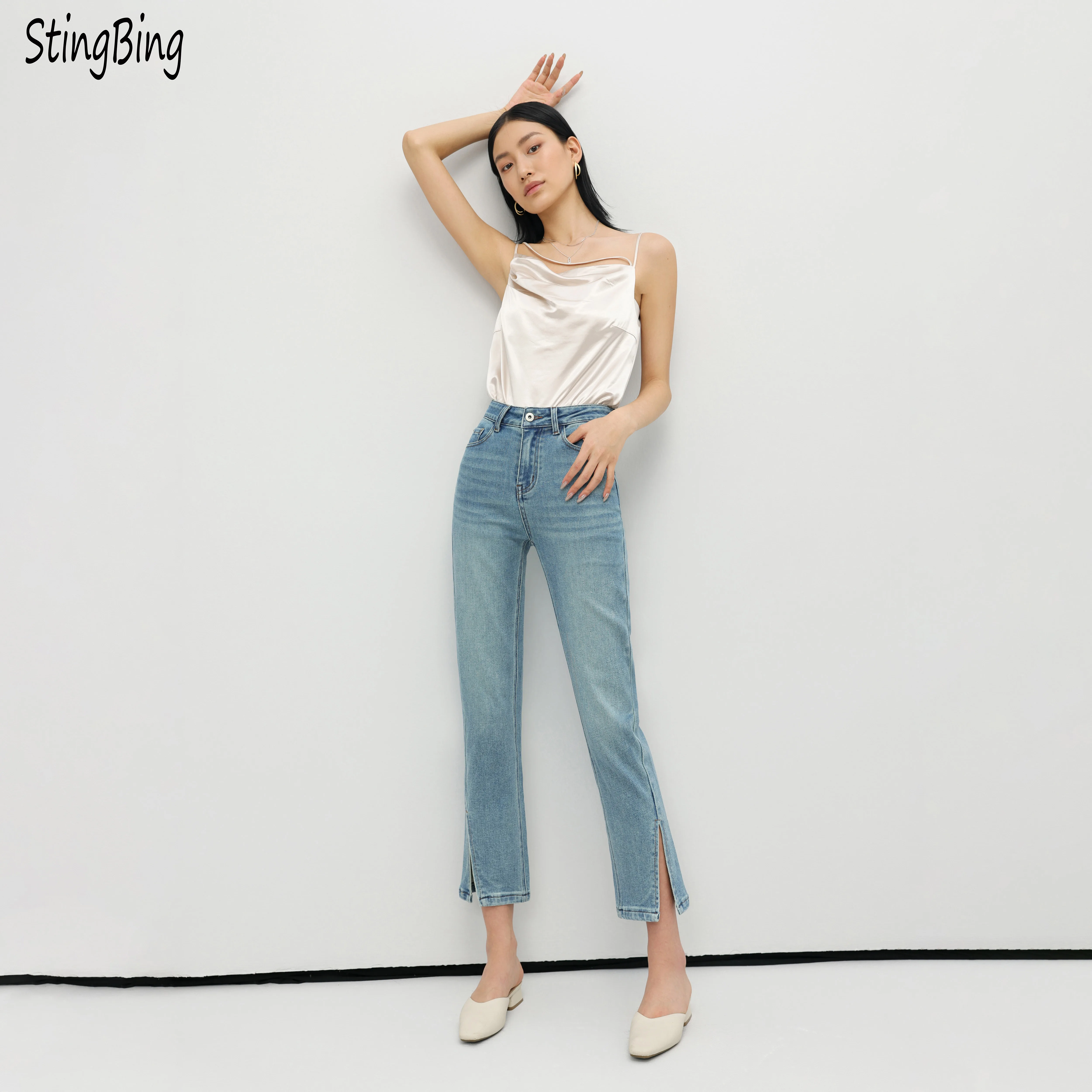 

Прямые хлопковые женские джинсы StingBing, подходящие ко всему брюки в Корейском стиле, Офисная Женская одежда с высокой талией, элегантные брюки для мам