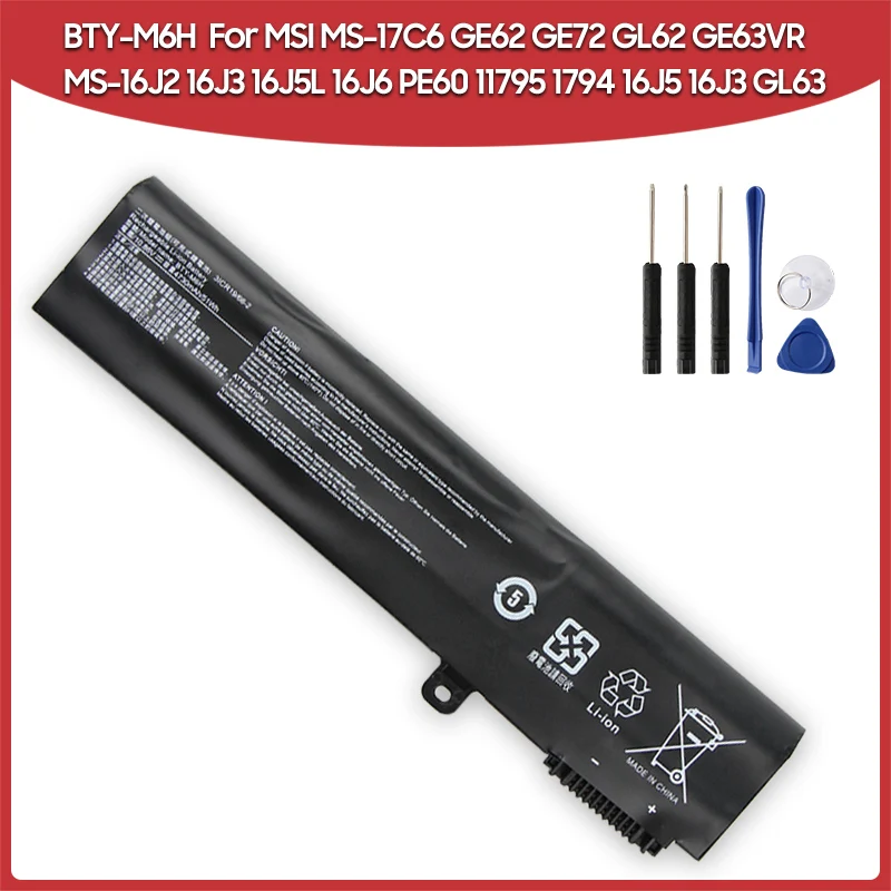 Сменная батарея BTY-M6H 51Wh для MSI MS-1795 1792 1794 16J1 16J2 16J5 16J3 16J6 GL63 17C6 GE63 GE62 GE72 GL62 GE62MVR GE62VR