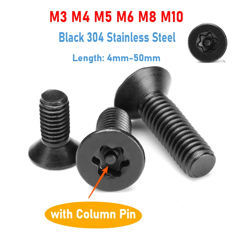 

Винты Torx Flat Countersunk Head с защитой от несанкционированного доступа, нержавеющая сталь, черный, M3 M4 M5 M6 M8 M10